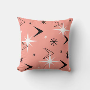 Mid Century Modern Boomerangs Salmon Pink Throw Pillow