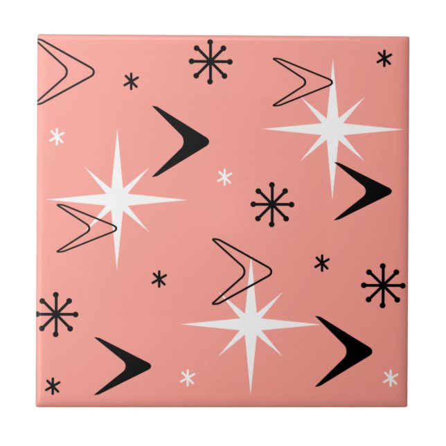 Mid Century Modern Boomerangs Salmon Pink Tile (Front)