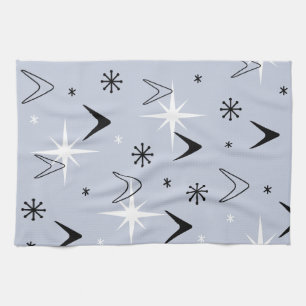 Mid Century Modern Boomerangs Silver Blue Kitchen Towel