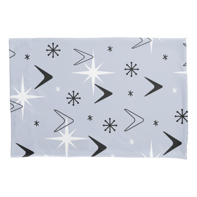 Mid Century Modern Boomerangs Silver Blue Pillowcase (Front)
