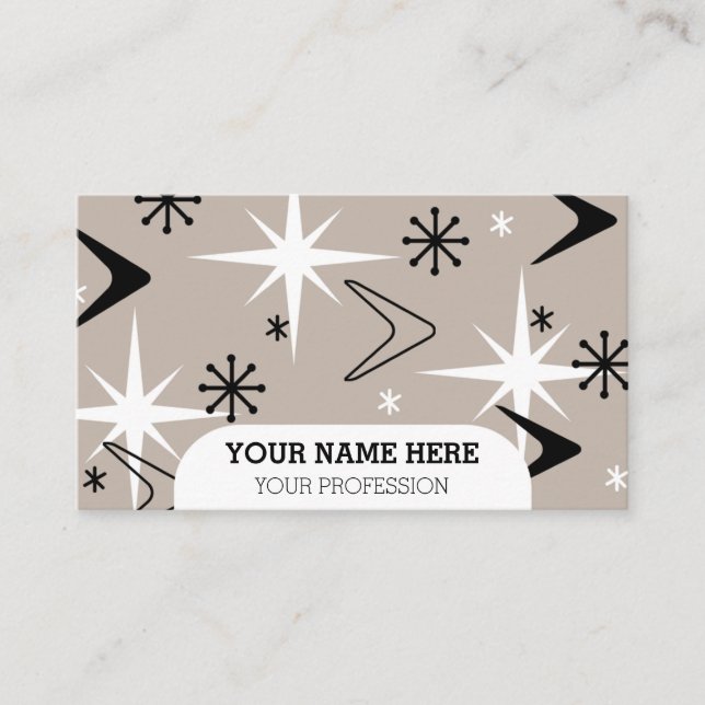 Mid Century Modern Boomerangs Taupe Business Card (Front)