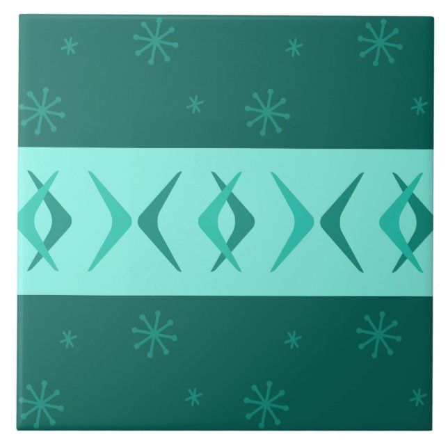 Mid Century Modern Boomerangs Teal Tile (Front)