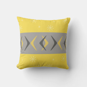 Mid Century Modern Boomerangs Yellow Grey Throw Pillow