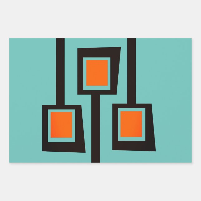 Mid-Century Modern Branches with Pops of Orange Wr Wrapping Paper Sheet (Front)