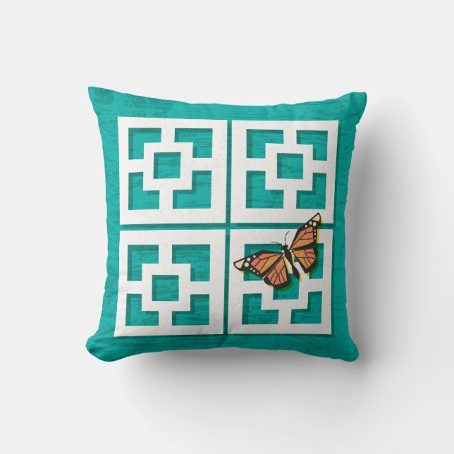 Mid-Century Modern Breeze Block Butterfly Pillow (Front)