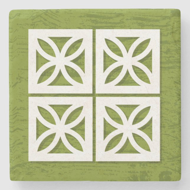 Mid Century Modern Breeze Blocks Lime Coasters  (Front)