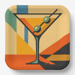 Mid Century Modern Bright Bauhaus Martini Paper Plate