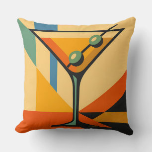 Mid Century Modern Bright Bauhaus Martini Throw Pillow