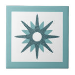 Mid-Century Modern Bright Turquoise Starburst Tile<br><div class="desc">Modern design featuring a single turquoise starburst on a white background, framed in bright turquoise Simple, clean modern design. One design of a coordinating collection. Create your own custom tile by uploading a new image, or use the "message" button to contact the designer for help. To create your own design:...</div>