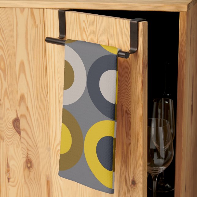 Mid-Century Modern Bronze Mustard Thunder     Kitchen Towel (Thirds Fold)