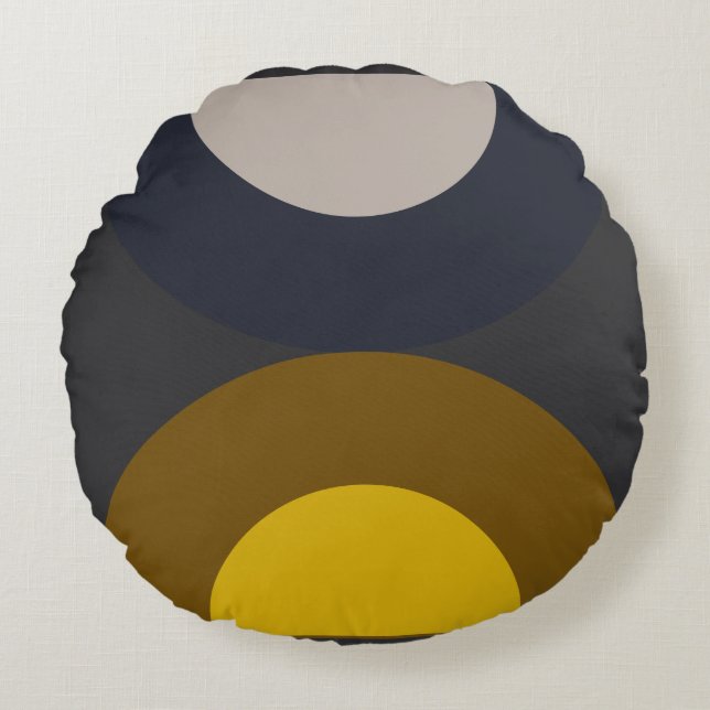 Mid-Century Modern Bronze Mustard Thunder   Round Pillow (Front)
