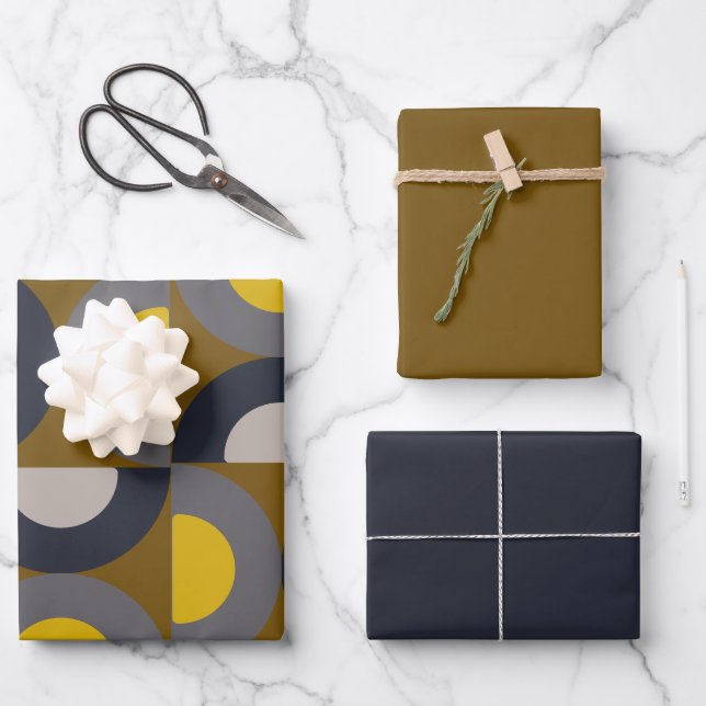 Mid-Century Modern Bronze Mustard Thunder    Wrapping Paper Sheet (Front)