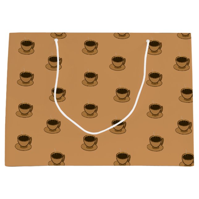 Mid Century Modern Brown Cozy Coffee Cup Large Gift Bag (Front)