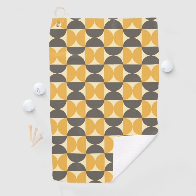 Mid-Century Modern Brown & Gold Pattern Golf Towel (InSitu)