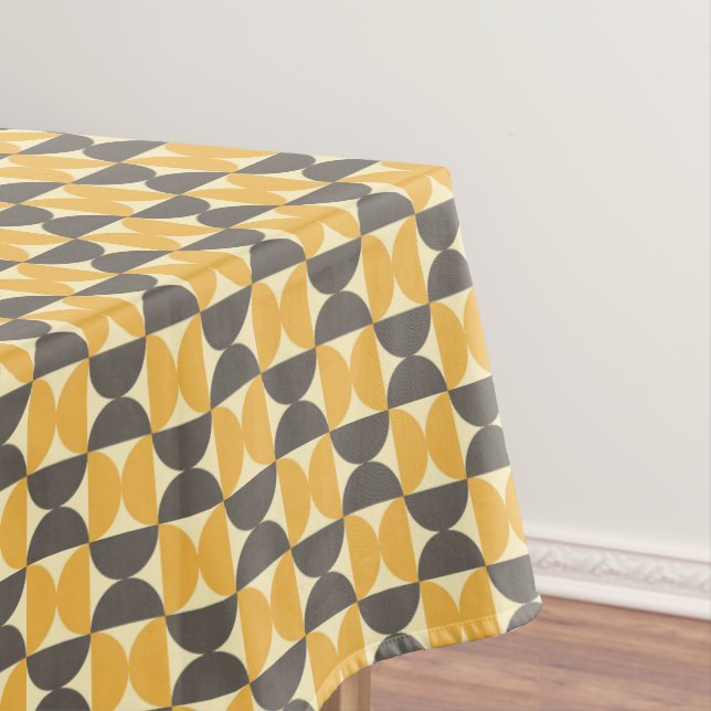 Mid-Century Modern Brown & Gold Pattern Tablecloth (In Situ)