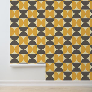 Mid-Century Modern Brown & Gold Pattern Wallpaper