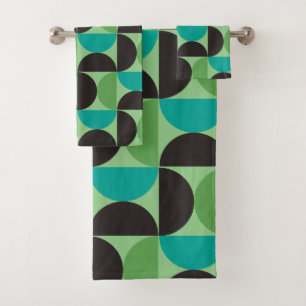 Mid-Century Modern Brown green and turquoise Bath Towel Set