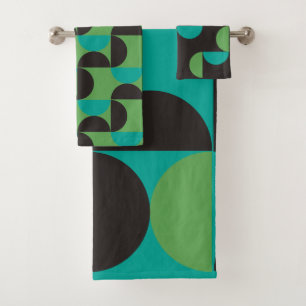 Mid-Century Modern Brown green and turquoise Bath Towel Set