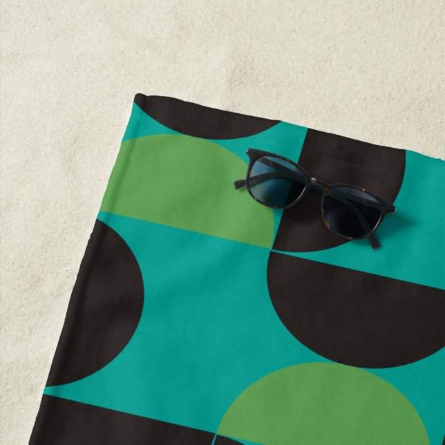 Mid-Century Modern Brown green and turquoise      Beach Towel (In Situ)