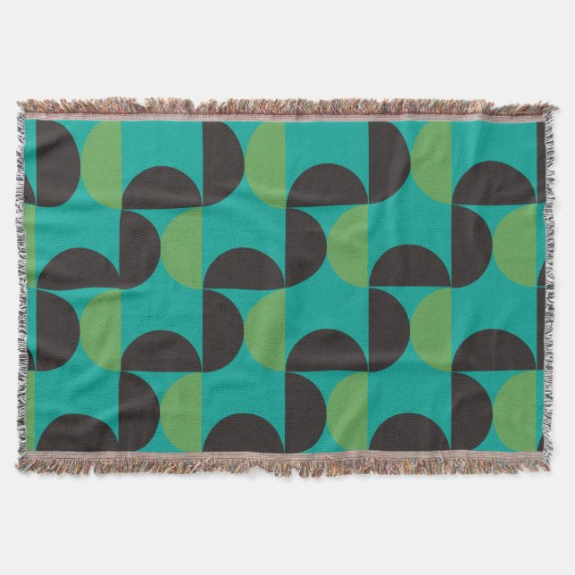 Mid-Century Modern Brown green and turquoise  Throw Blanket (Front)