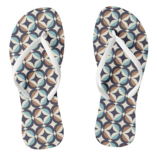 Mid-Century Modern Brown & Teal Pattern Flip Flops
