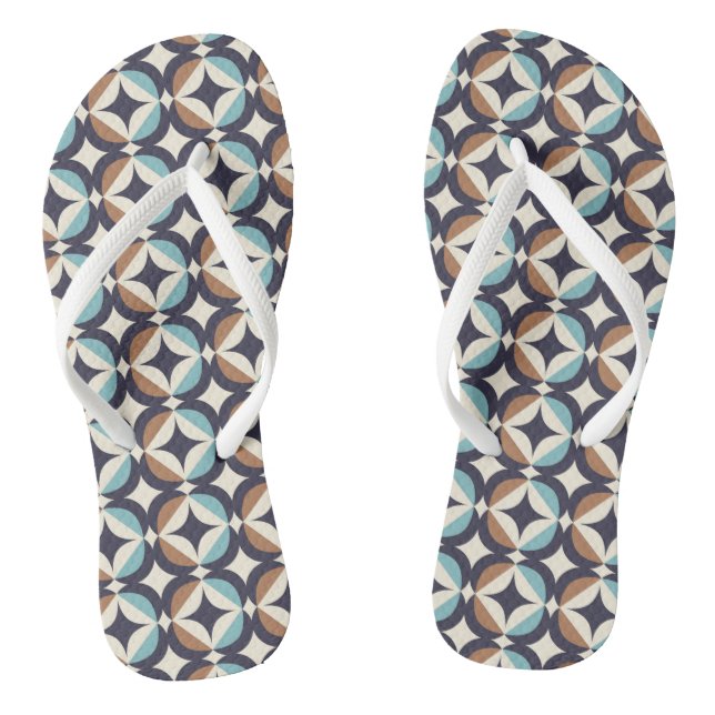 Mid-Century Modern Brown & Teal Pattern Flip Flops (Footbed)