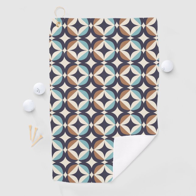 Mid-Century Modern Brown & Teal Pattern Golf Towel (InSitu)