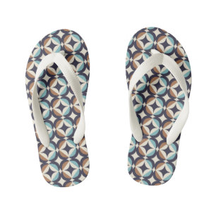 Mid-Century Modern Brown & Teal Pattern Kid's Flip Flops