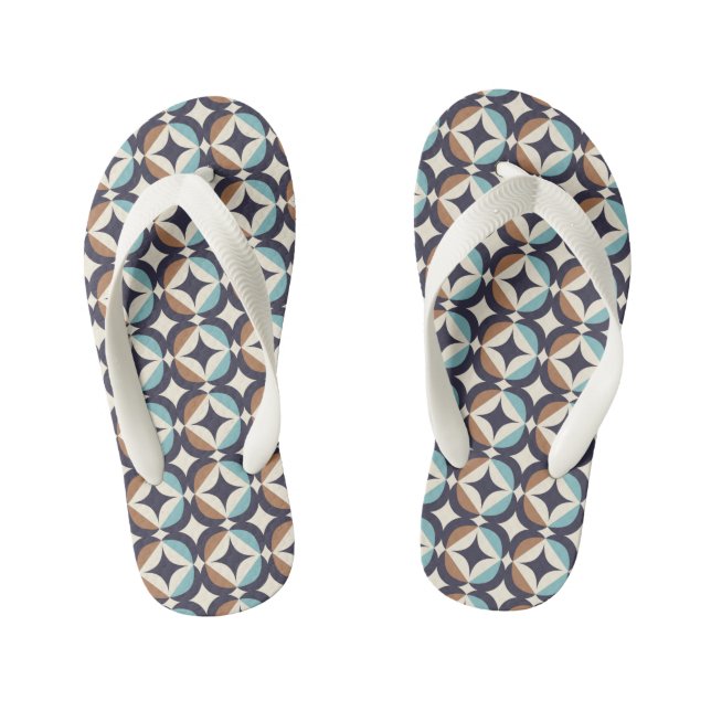 Mid-Century Modern Brown & Teal Pattern Kid's Flip Flops (Footbed)