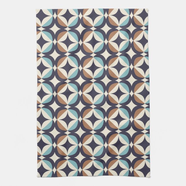 Mid-Century Modern Brown & Teal Pattern Kitchen Towel (Vertical)