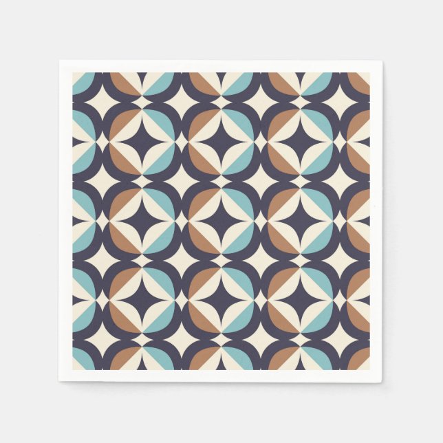 Mid-Century Modern Brown & Teal Pattern Napkin (Front)