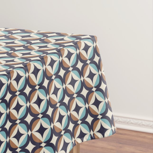Mid-Century Modern Brown & Teal Pattern Tablecloth (In Situ)