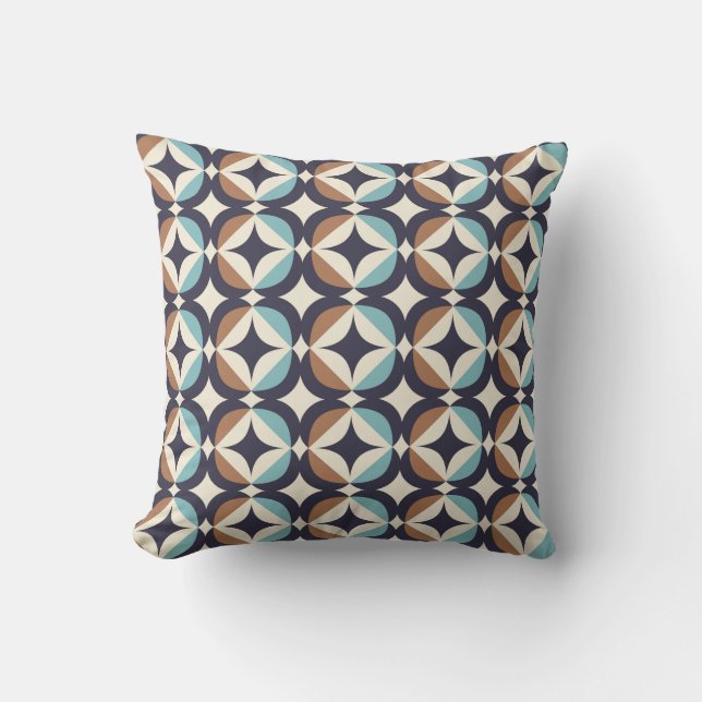 Mid-Century Modern Brown & Teal Pattern Throw Pillow (Front)