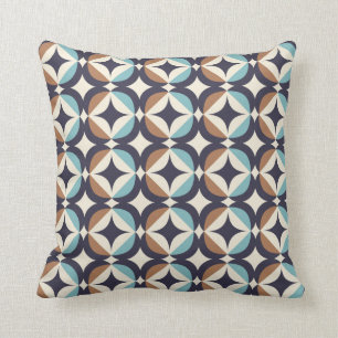 Mid-Century Modern Brown & Teal Pattern Throw Pillow