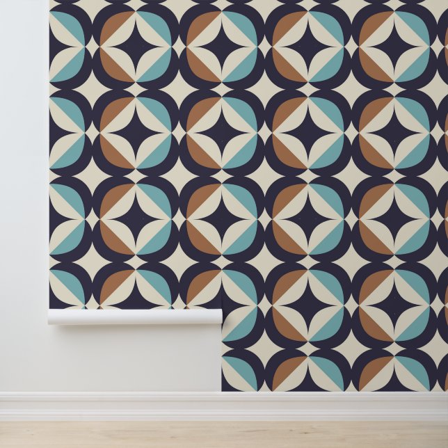 Mid-Century Modern Brown & Teal Pattern Wallpaper (Application)