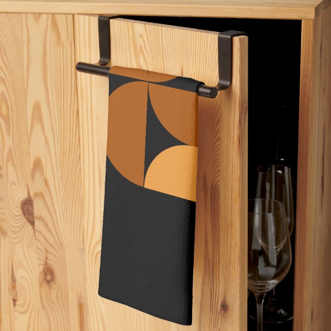 Mid-Century Modern Burnt Clay and Mocha   Kitchen Towel (Thirds Fold)
