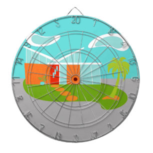 Mid Century Modern Cartoon House Dart Board