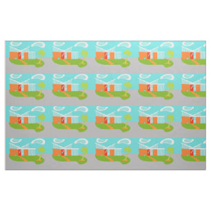 Mid Century Modern Cartoon House Fabric
