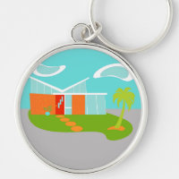 Mid Century Modern Cartoon House Keychain