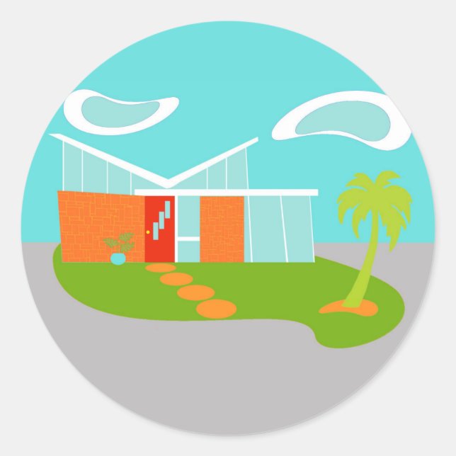 Mid Century Modern Cartoon House Stickers (Front)