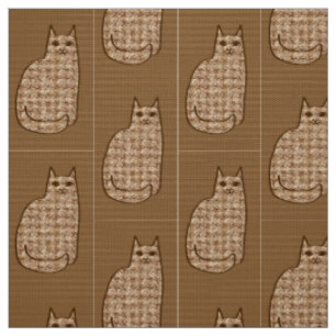Mid-Century Modern Cat, Beige and Light Brown Fabric