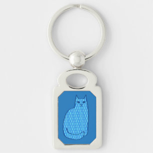 Mid-Century Modern Cat, Cobalt and Light Blue Keychain