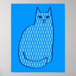 Mid-Century Modern Cat, Cobalt and Light Blue Poster