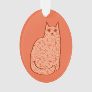 Mid-Century Modern Cat, Coral Orange and White  Ornament