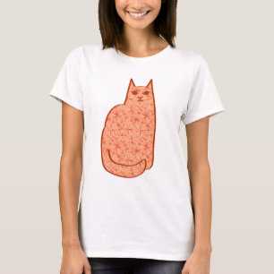 Mid-Century Modern Cat, Coral Orange and White T-Shirt