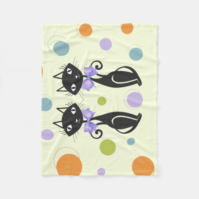 Mid Century Modern Cat Fleece Blanket (Front)