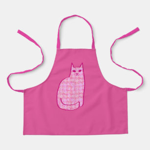 Mid-Century Modern Cat, Fuchsia and Light Pink Apron