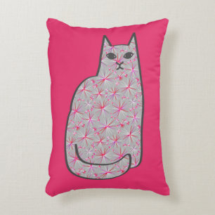 Mid-Century Modern Cat, Grey and Fuchsia Pink  Accent Pillow