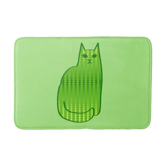 Mid-Century Modern Cat, Lime and Emerald Green  Bath Mat (Front)