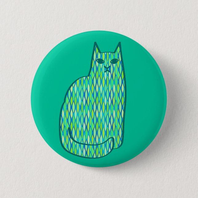 Mid-Century Modern Cat, Mint and Lime Green 2 Inch Round Button (Front)